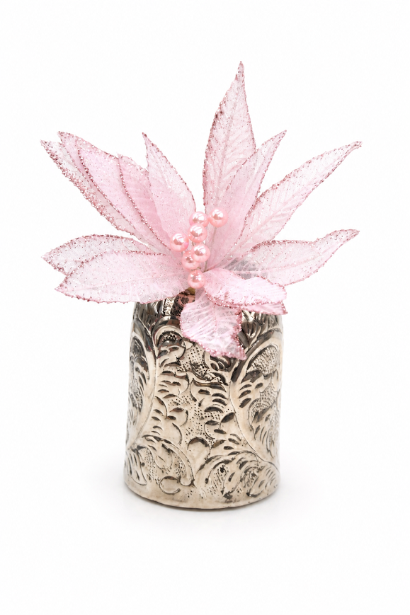 Set of 5 Glitter Edge Poinsettia Organza Artificial Flower
