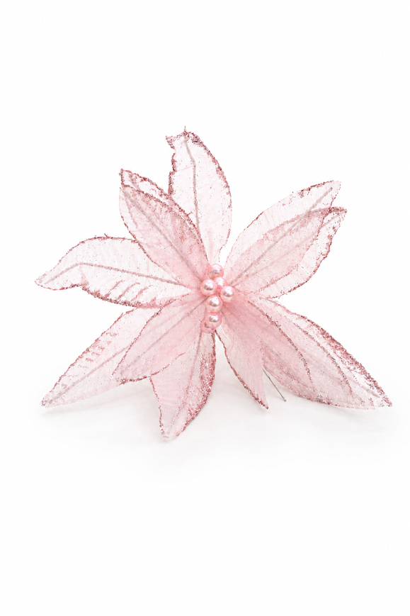 Set of 5 Glitter Edge Poinsettia Organza Artificial Flower