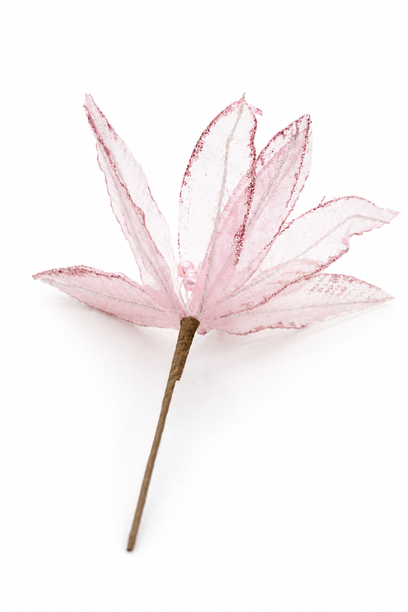 Set of 5 Glitter Edge Poinsettia Organza Artificial Flower