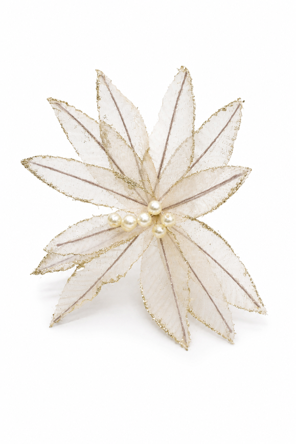 Set of 5 Glitter Edge Poinsettia Organza Artificial Flower