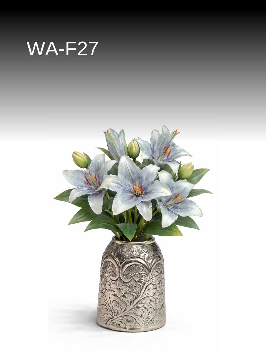 Asiatic Lily Stem Flower - 87.5 cm | One Stem 3 Blooms and 9 Leaves