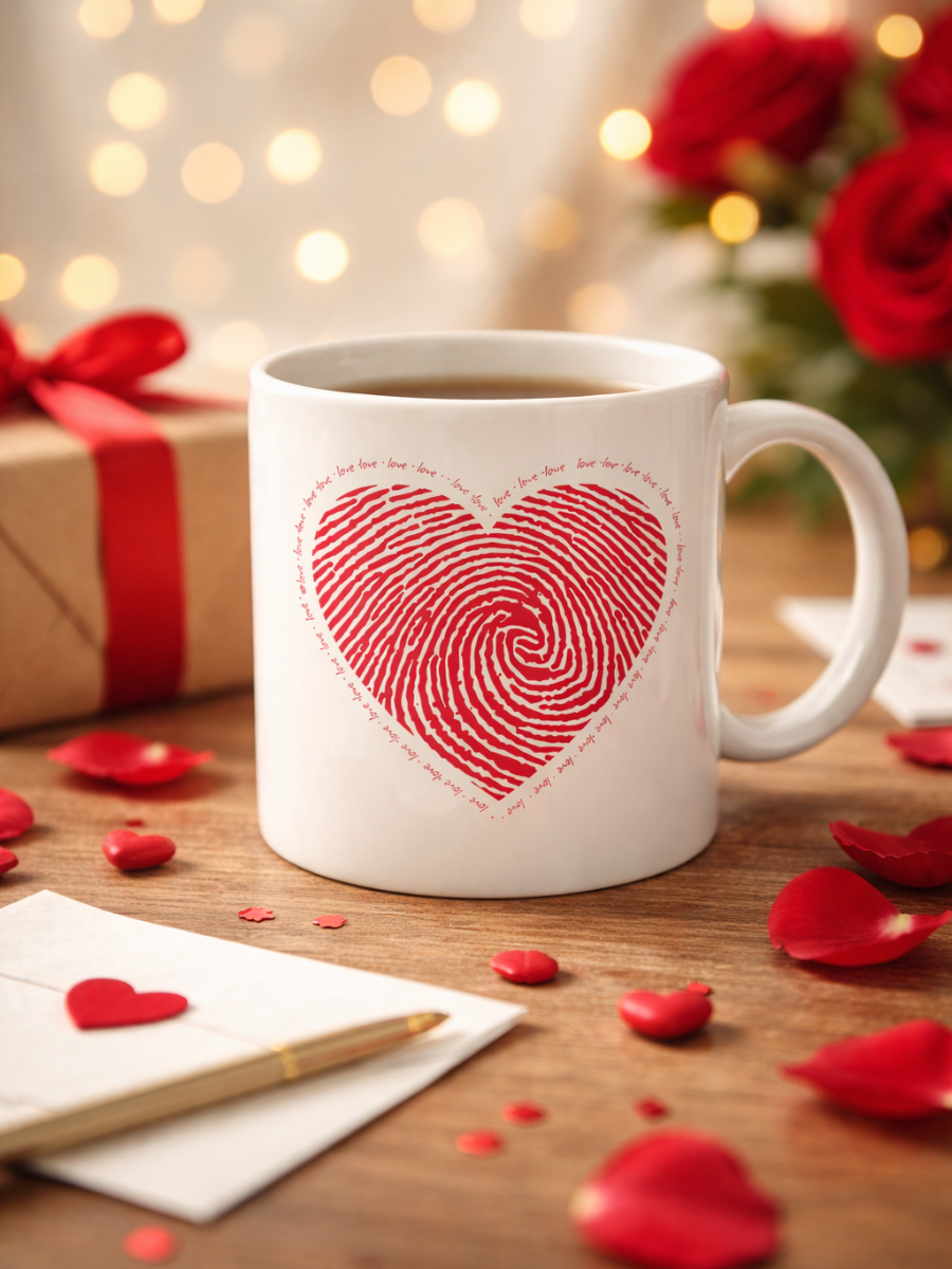 Fingerprint Heart Mug for Valentine's Day