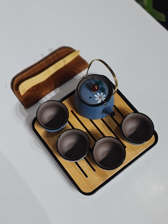 Portable Japanese Ceramic Tea Set with Travel Case