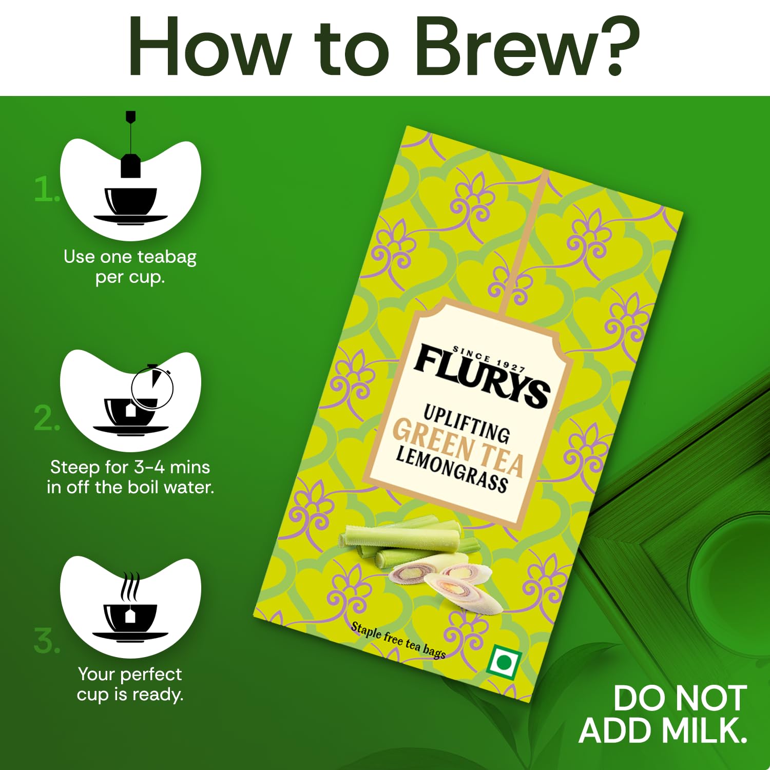 Flurys Green Tea Lemongrass 25 Tea Bags