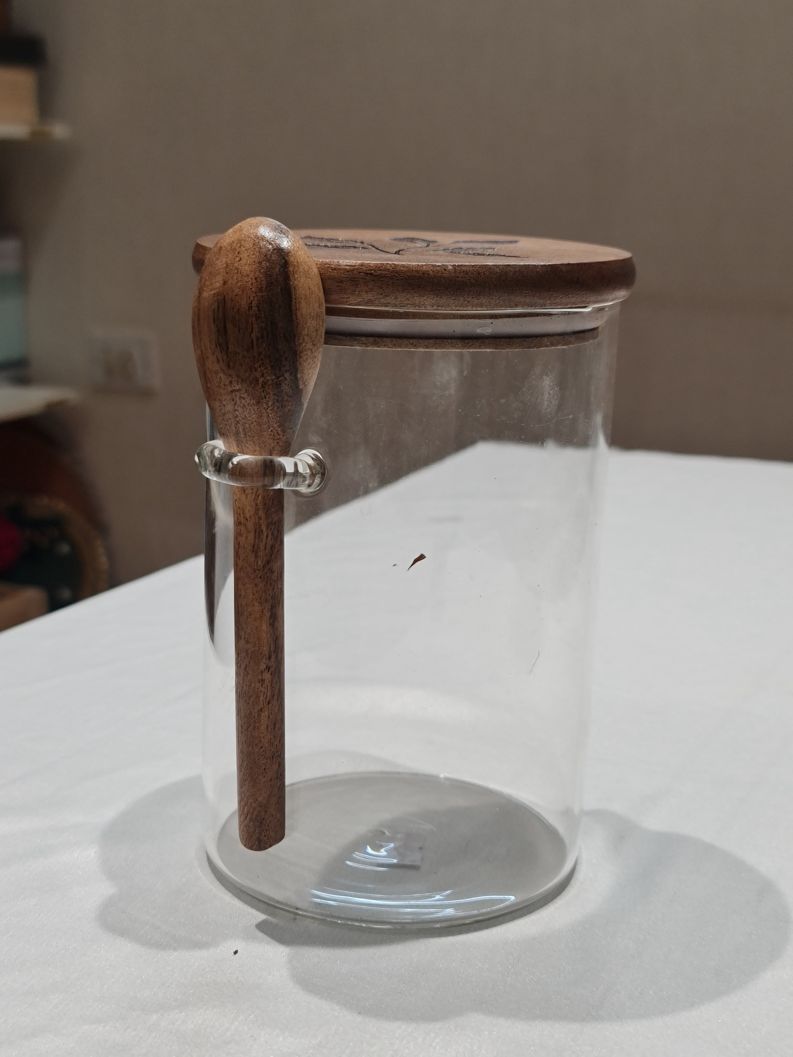 Glass Storage Jar with Wooden Lid & Spoon (1kg)