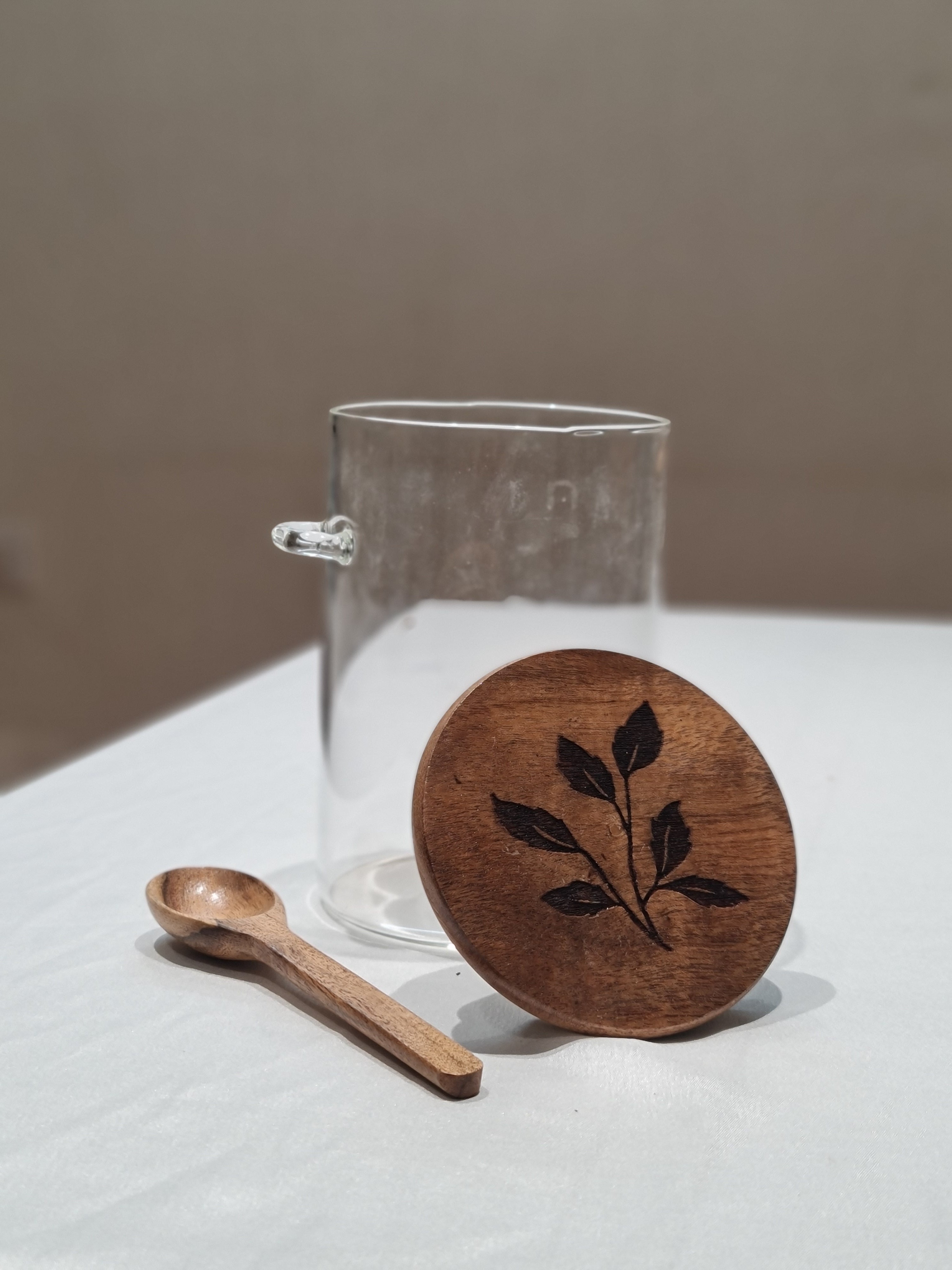 Glass Storage Jar with Wooden Lid & Spoon (1kg)