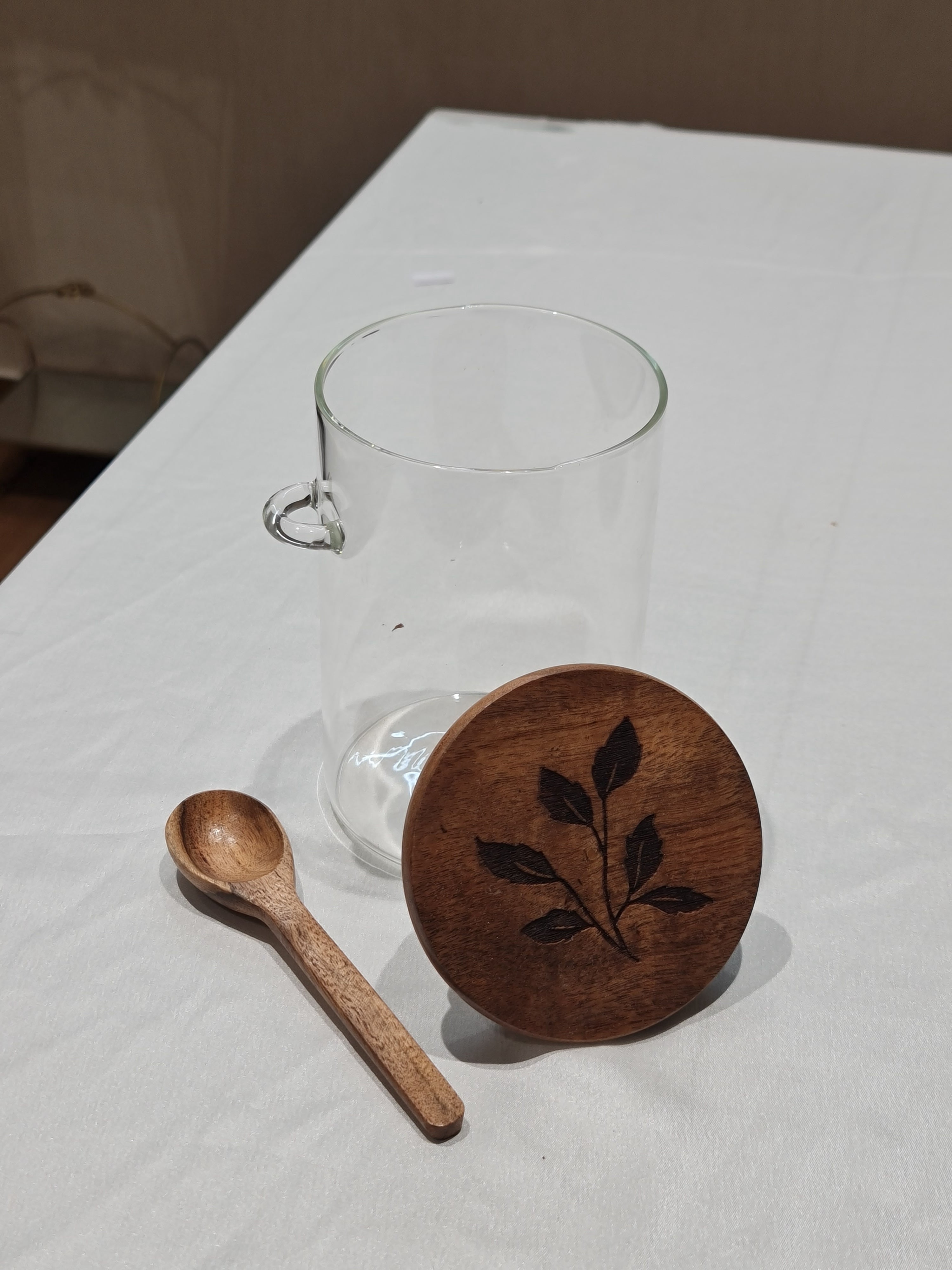 Glass Storage Jar with Wooden Lid & Spoon (1kg)