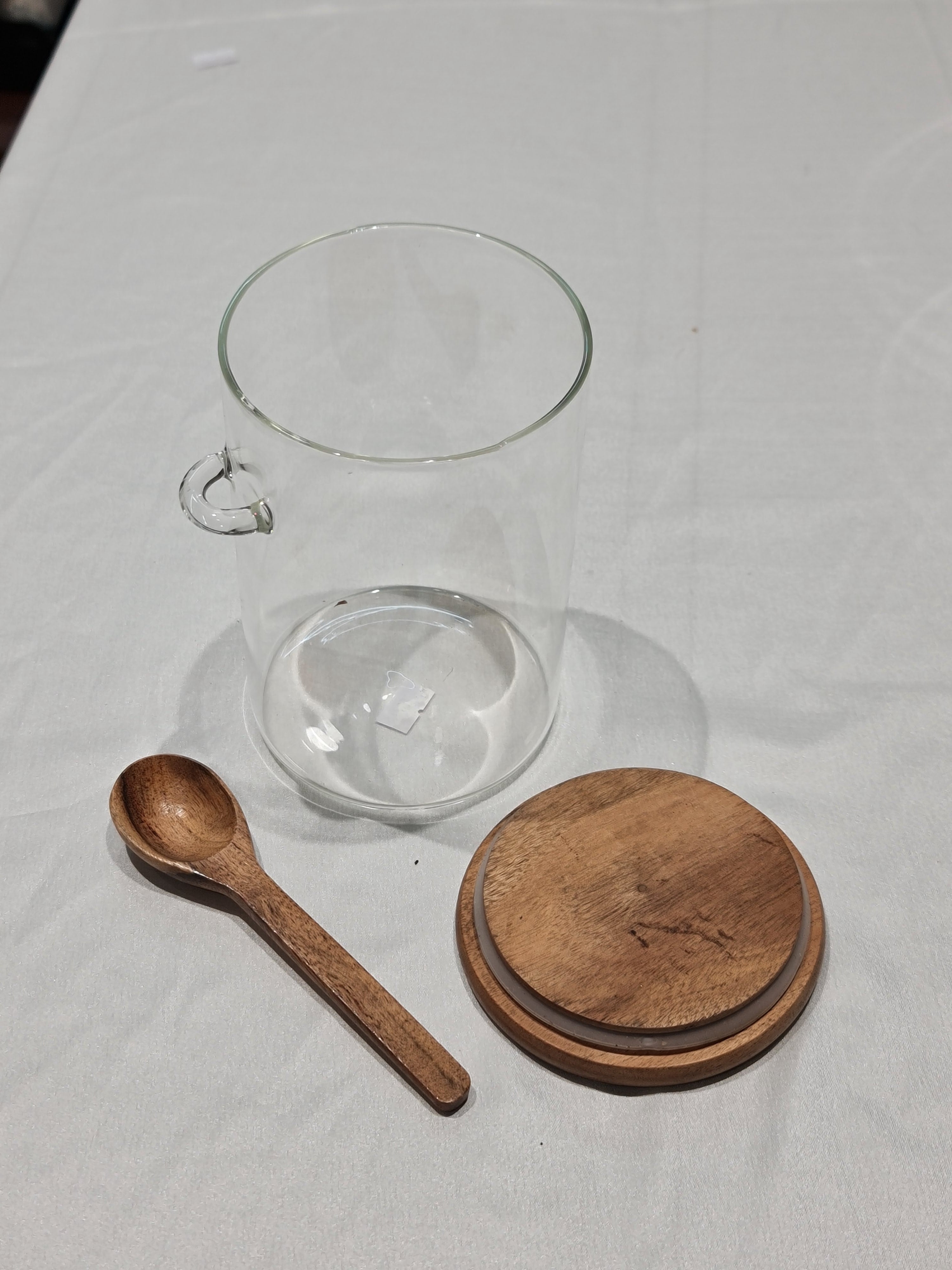Glass Storage Jar with Wooden Lid & Spoon (1kg)