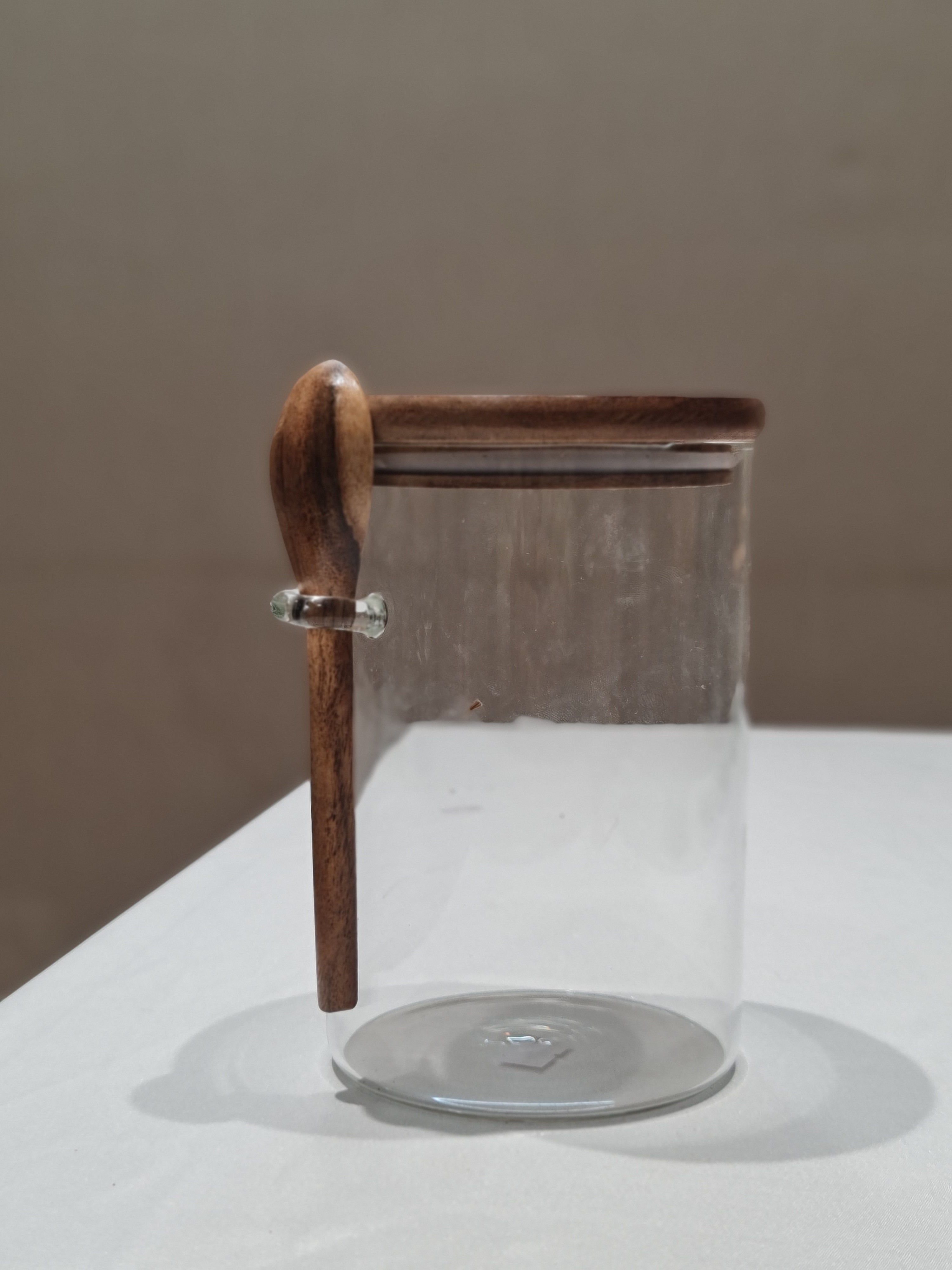 Glass Storage Jar with Wooden Lid & Spoon (1kg)