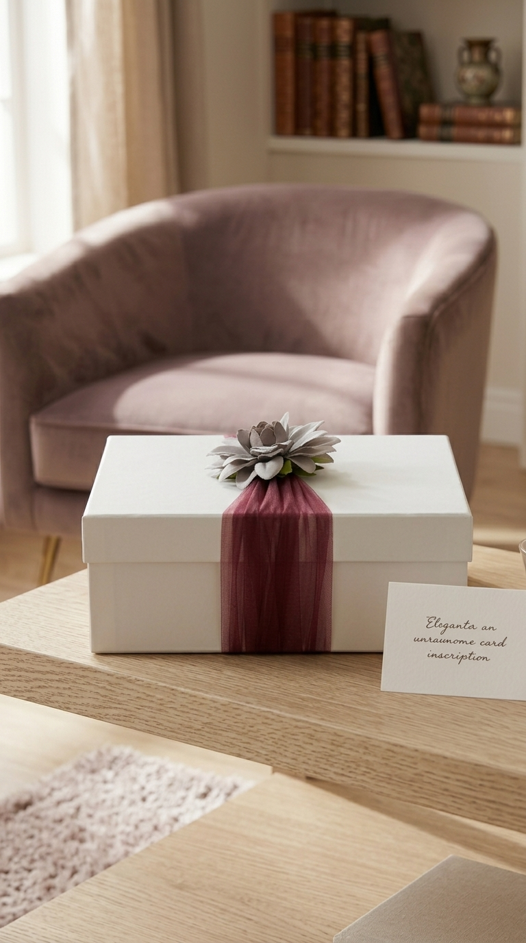 Ivory Rigid Gift Box with Floral Tulle Wrap (8x8 inch)