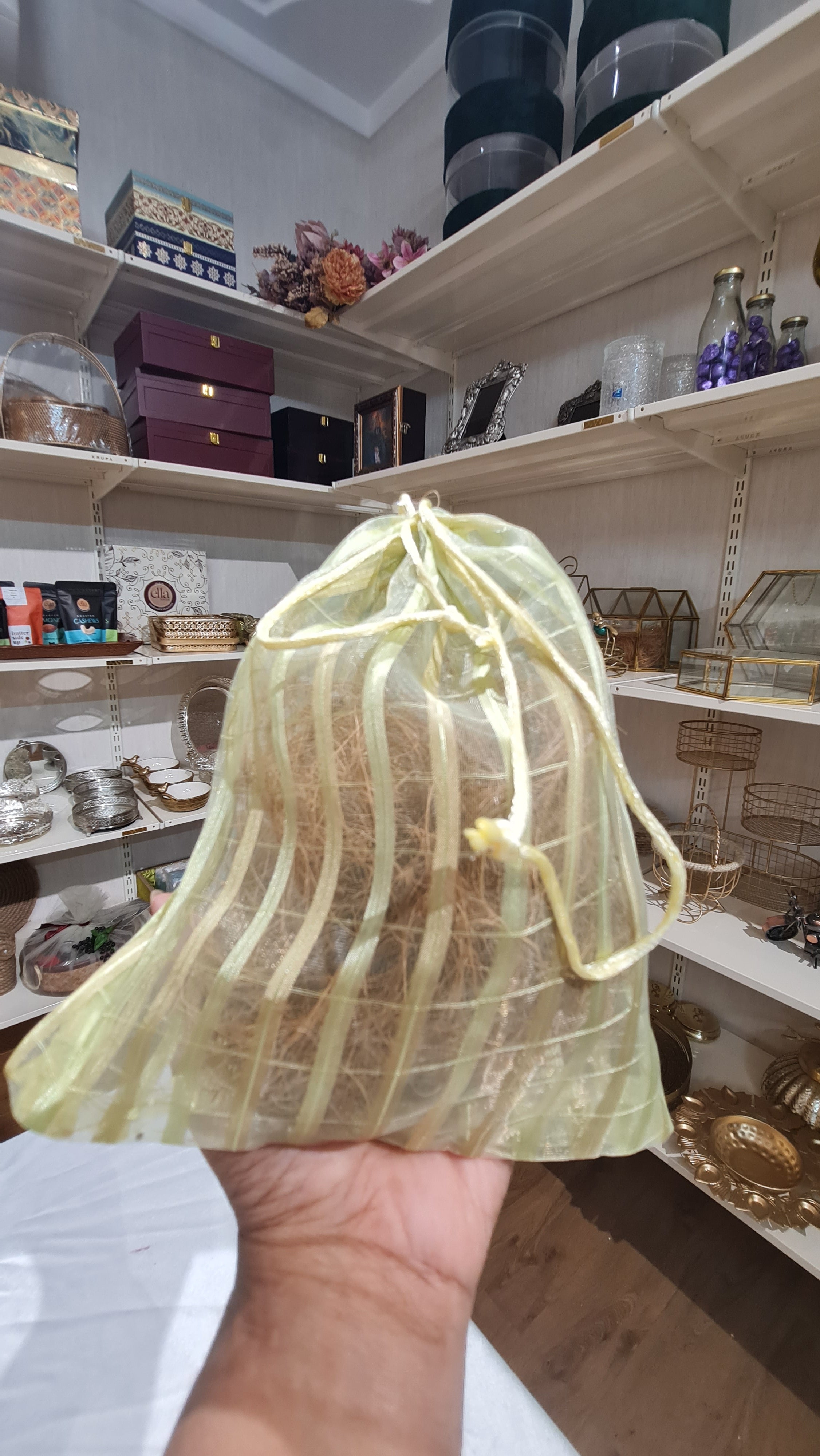 Big Sheer Organza Potli Bag | Transparent Drawstring Gift Pouch (23 Cm Height x 18.5 Cm Length)