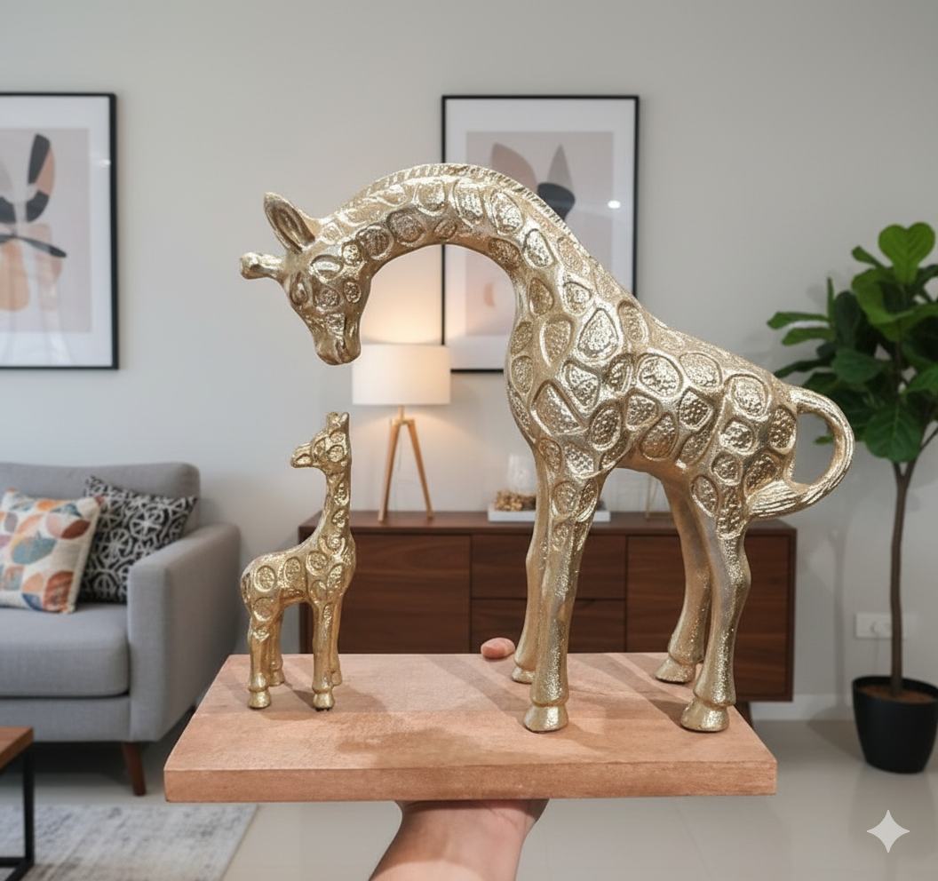 Luxury Gold Giraffe & Calf Sculpture | Modern Home Decor Accent