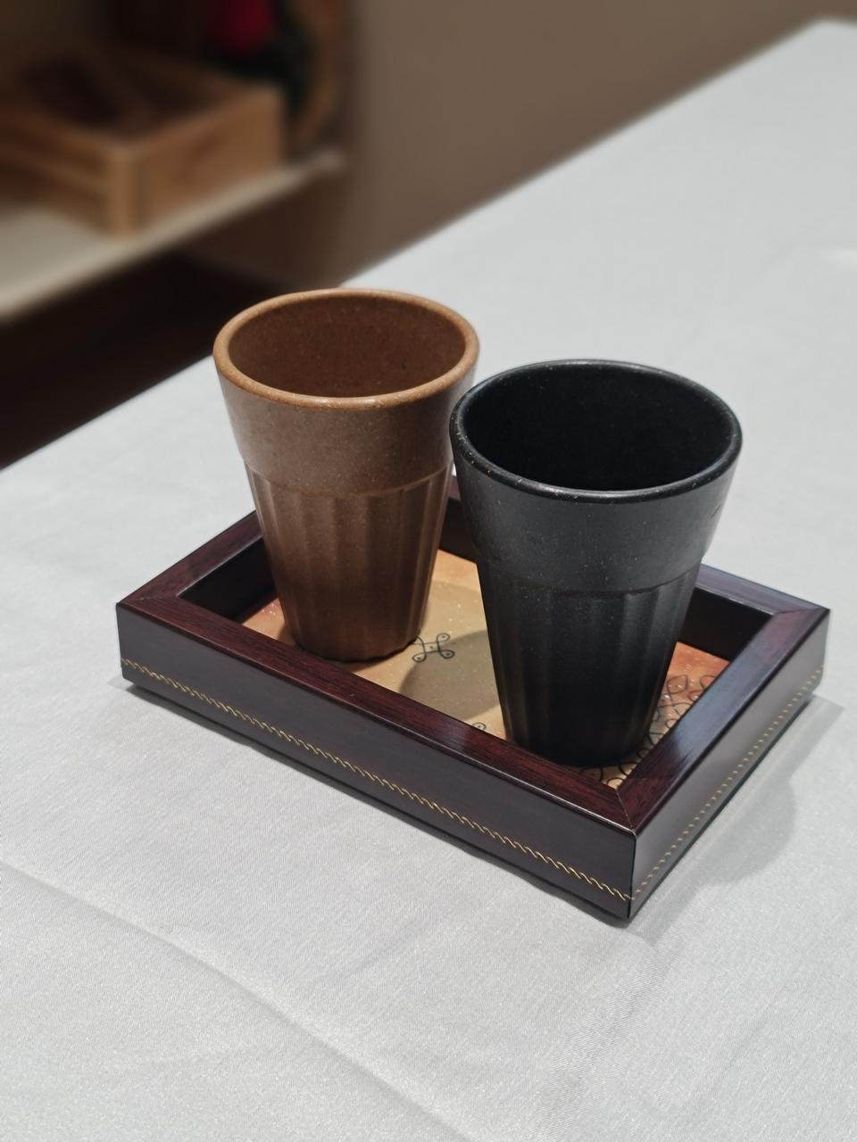 Wooden Tray with 2 Kullad Cups Set