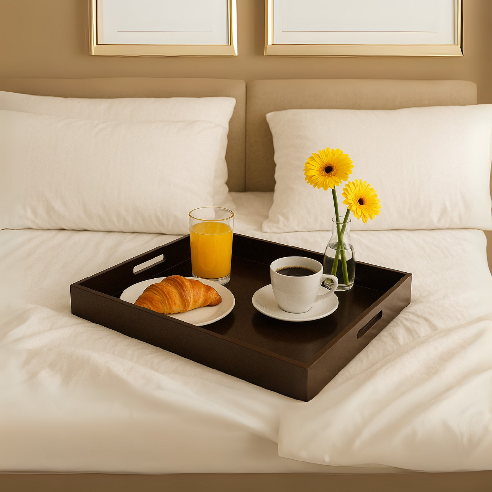 Handcrafted Brown Large Wooden Serving Tray