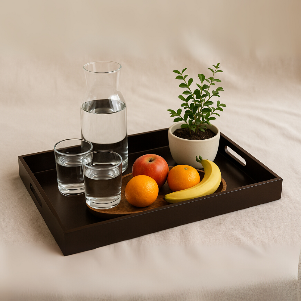 Handcrafted Brown Large Wooden Serving Tray