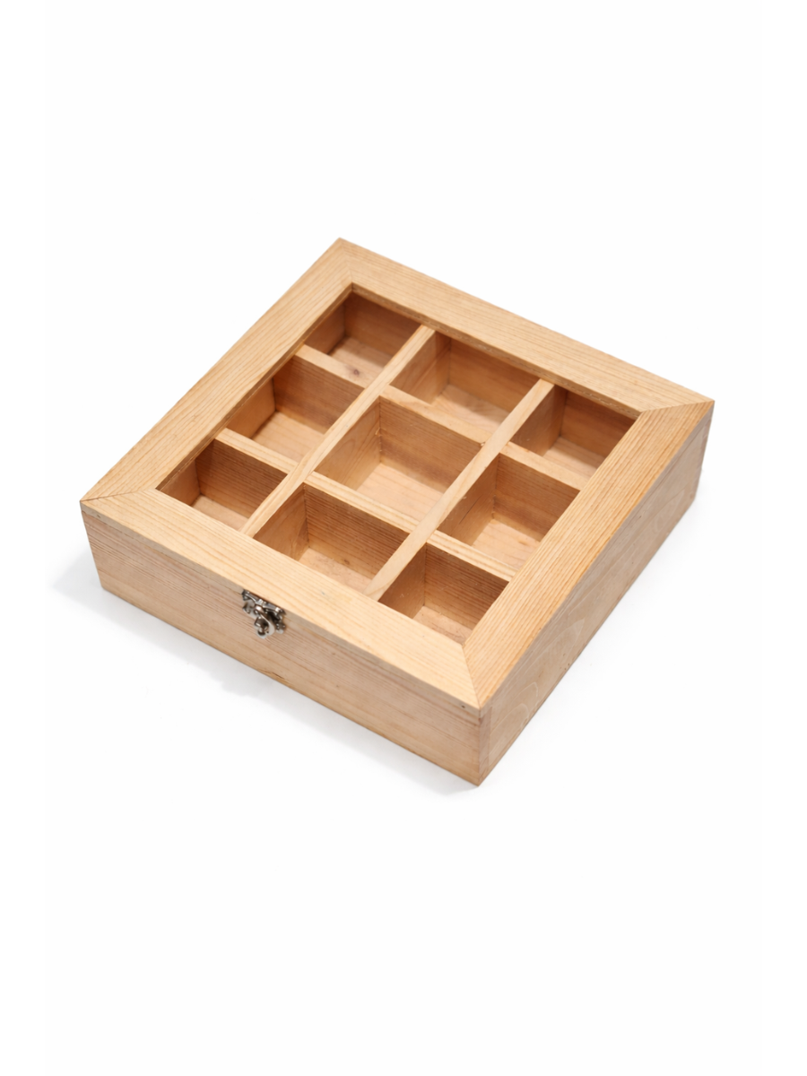 Pine Wood 9-Compartment Display Box