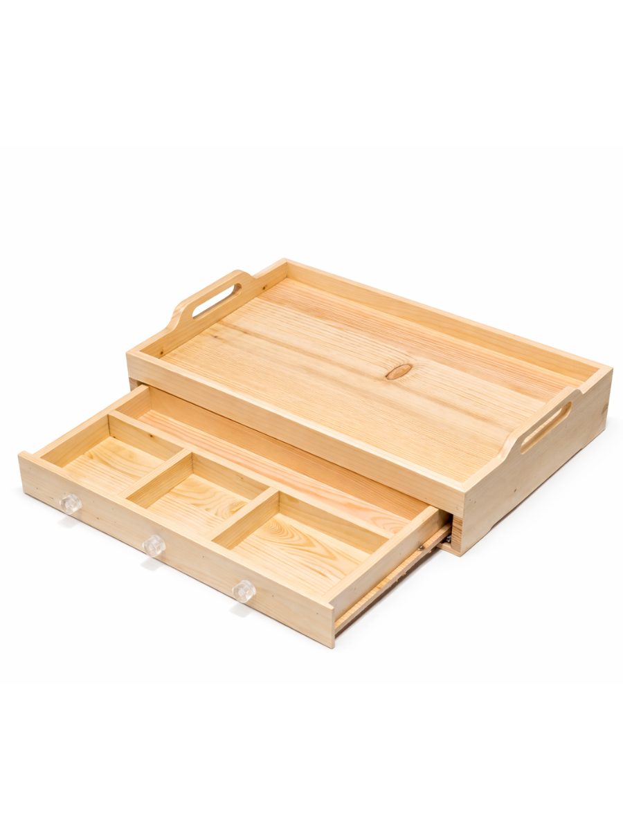 Multipurpose Pine Wood Serving & Organizer Tray with Drawer