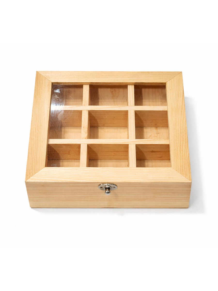 Pine Wood 9-Compartment Display Box