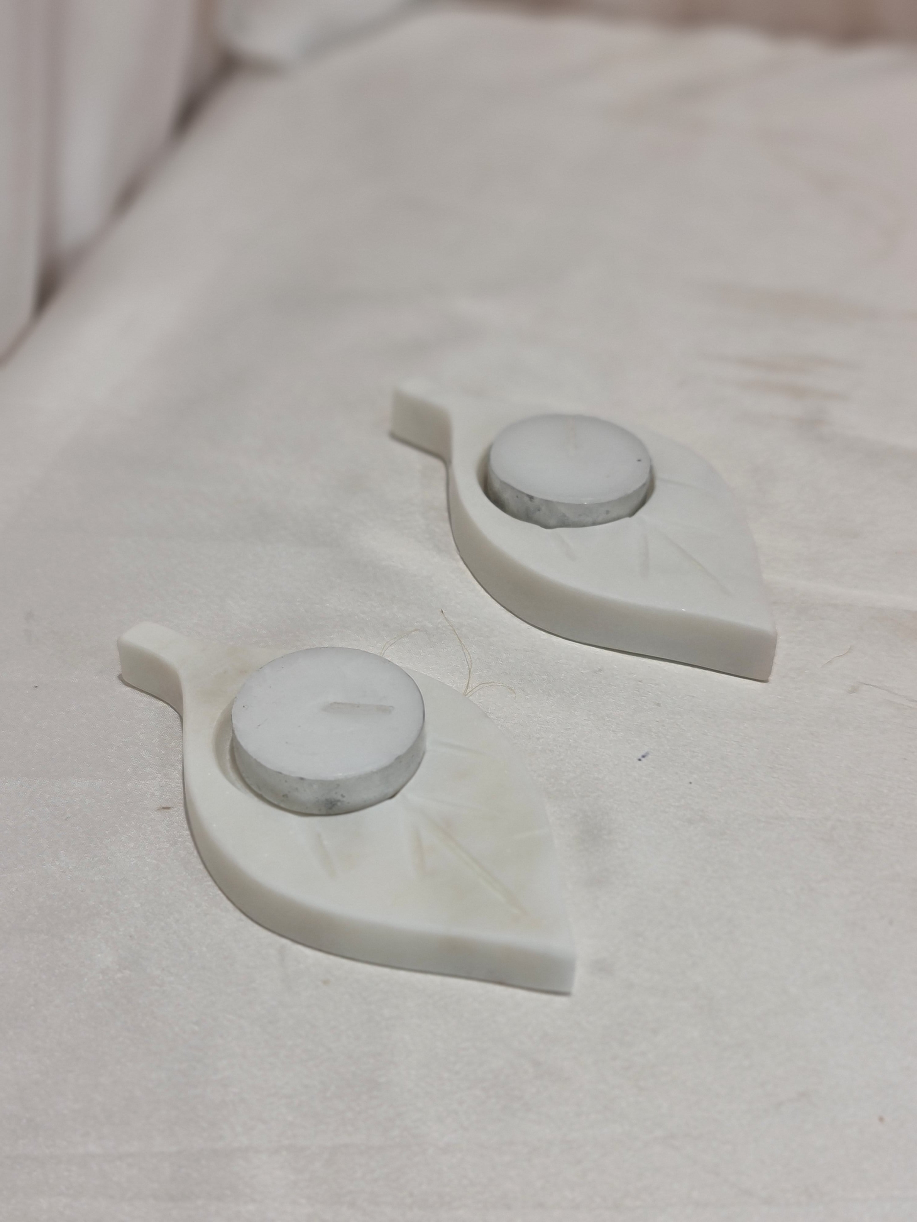 Handcrafted White Marble Tea Light Diya Holder Set of 2