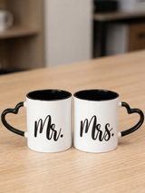 Mr. & Mrs. Heart-Handle Ceramic Couple Mug Set – 2 Pieces