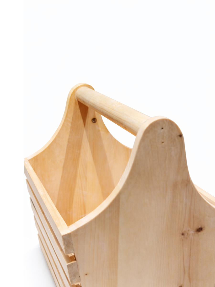 Multipurpose Pine Wood Carry Basket with Handle - Natural Wooden Storage Caddy