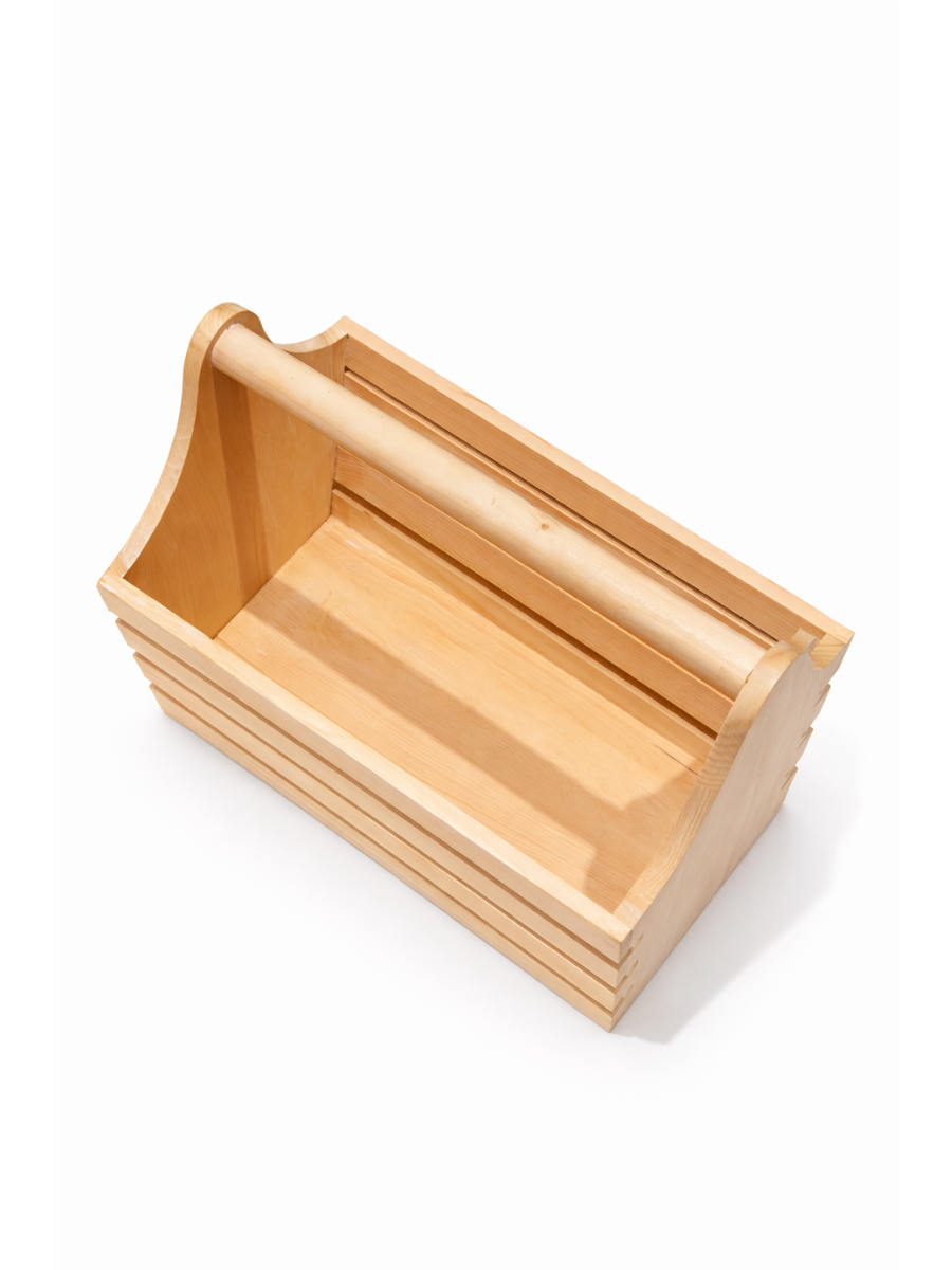 Multipurpose Pine Wood Carry Basket with Handle - Natural Wooden Storage Caddy
