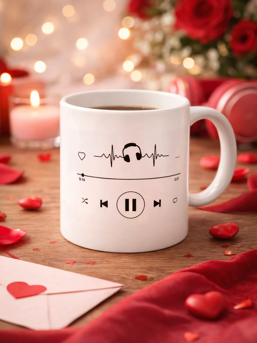 Music Player Valentine day special printed mug