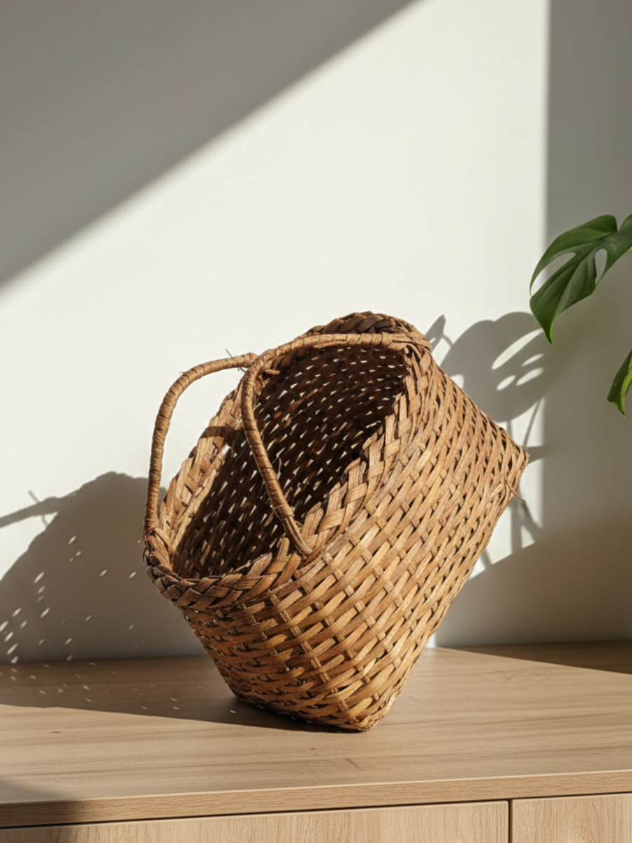 Handwoven Natural Wicker Basket with Handles (31 Cm L X 37 cm H x 20 Cm W)