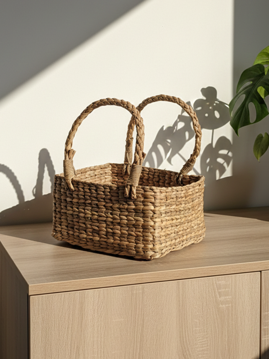 Handwoven Natural Gift Basket with Handles (29 Cm H x 24 Cm L x 18 Cm)
