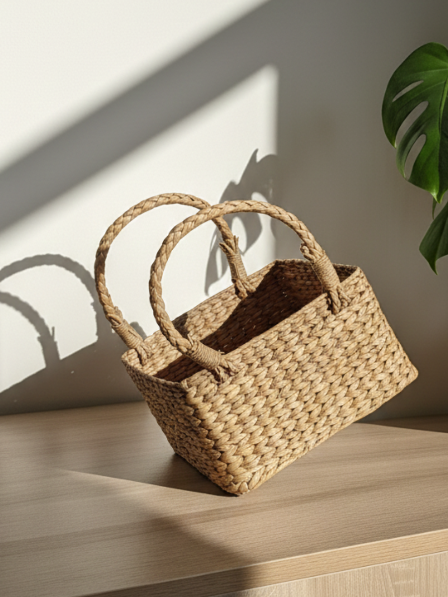 Handwoven Natural Gift Basket with Handles (29 Cm H x 24 Cm L x 18 Cm)