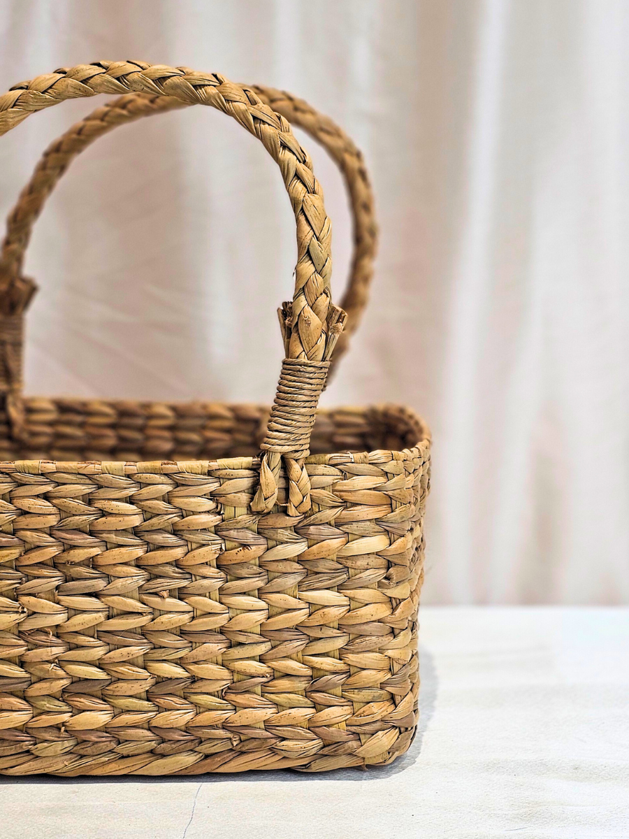 Handwoven Natural Gift Basket with Handles (29 Cm H x 24 Cm L x 18 Cm)