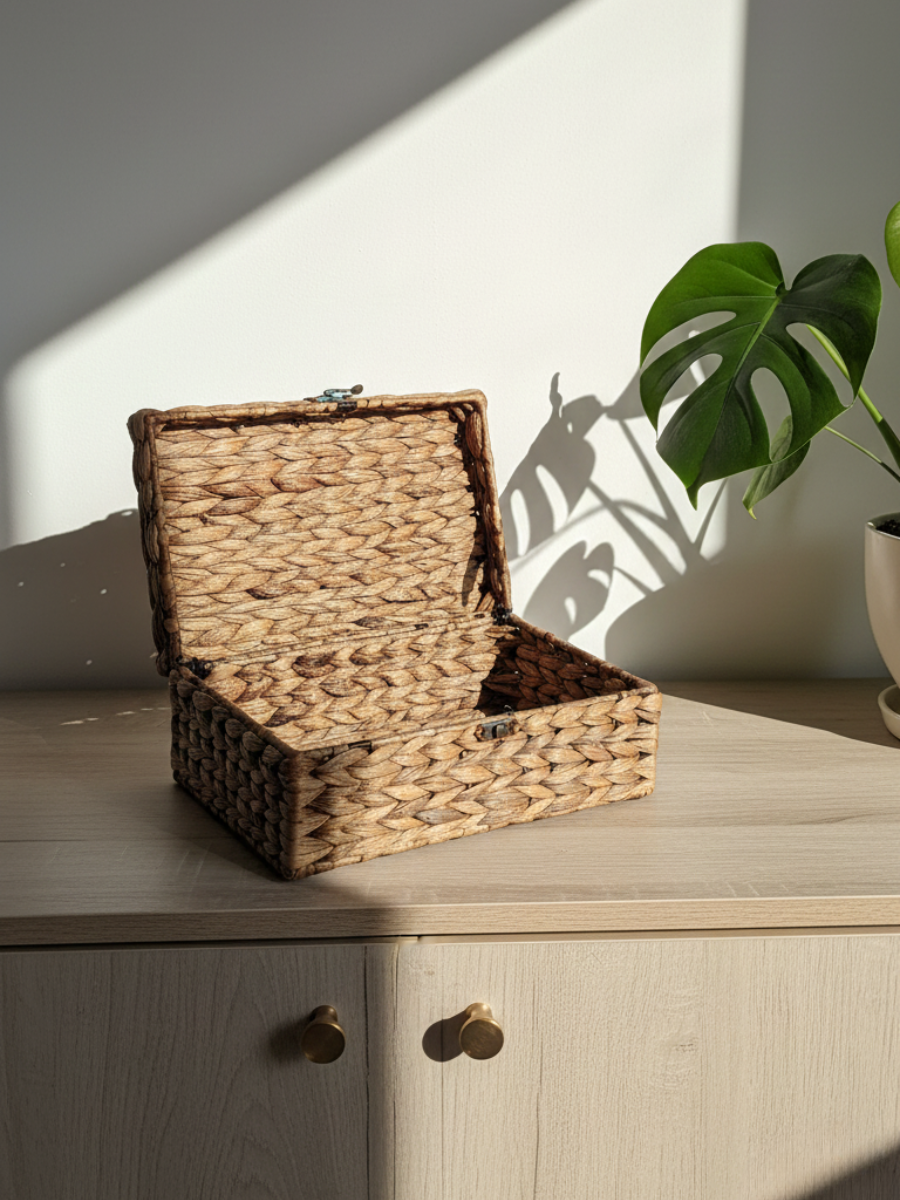 Handwoven Storage Box with Locking Clasp (10 Cm H x 16 Cm W x 25 Cm L)