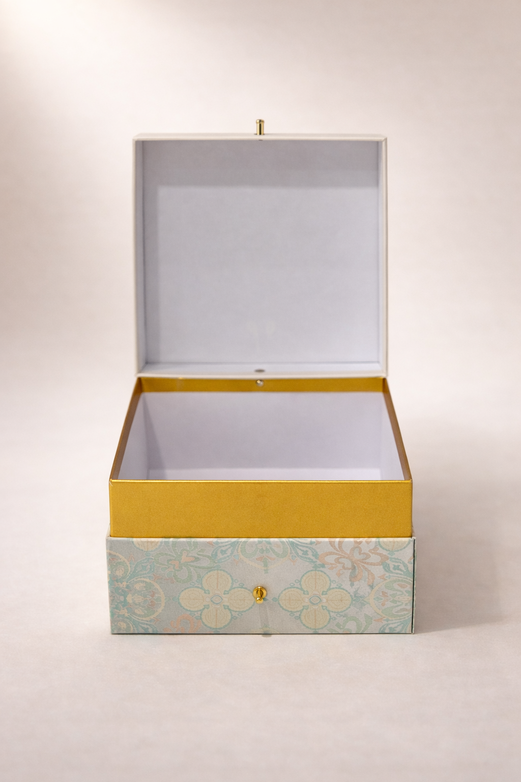 Premium Silky Floral Square Empty Gift Box with Handle (15 x 15 x 10 CM)