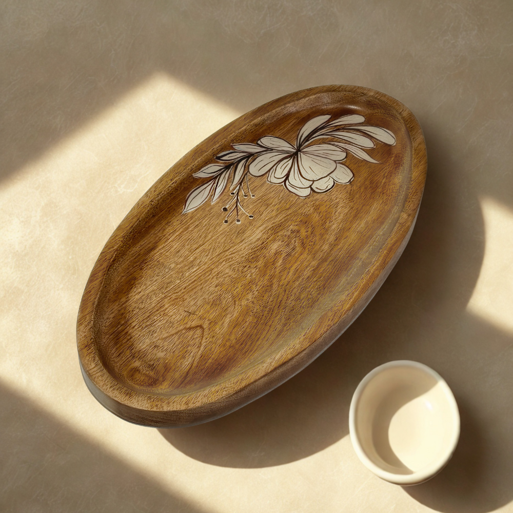 Hand-Painted Oval Wooden Tray
