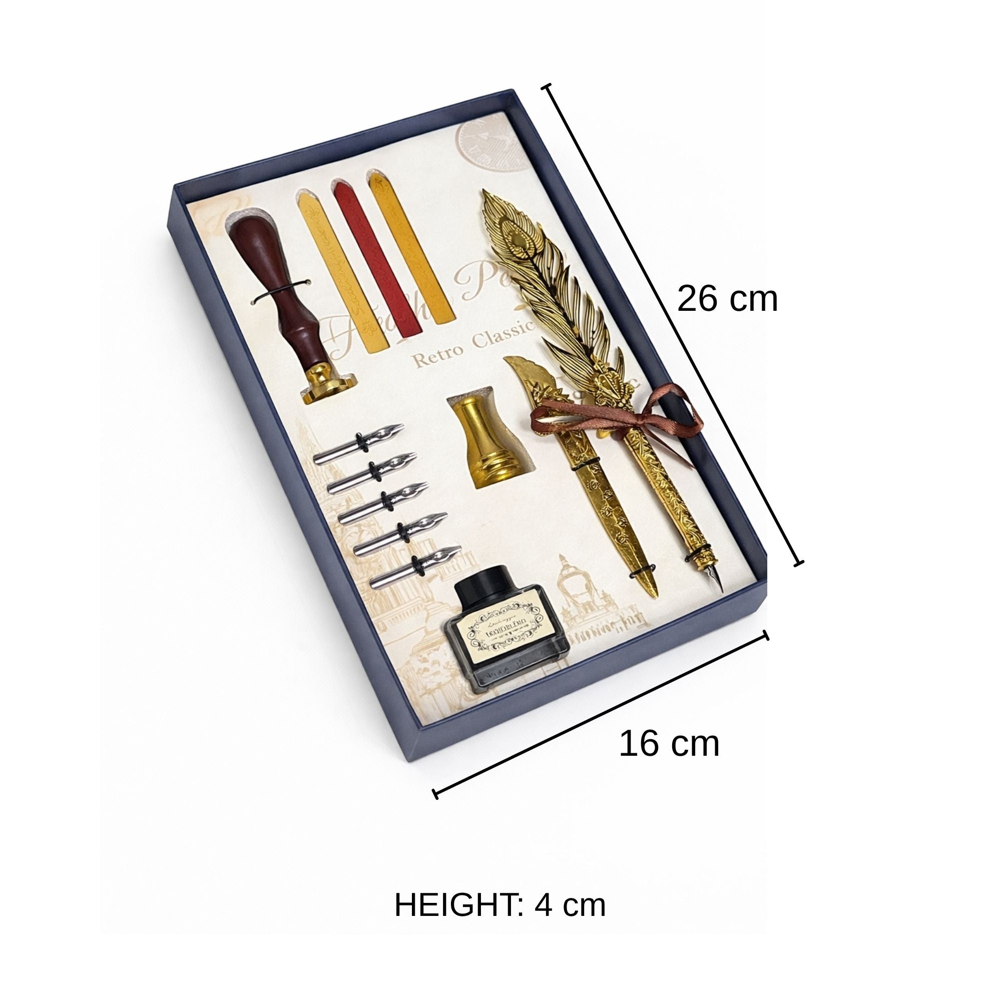 Retro Classic Gold Feather Quill Pen Set- Vintage Writing & Wax Seal Gift Box