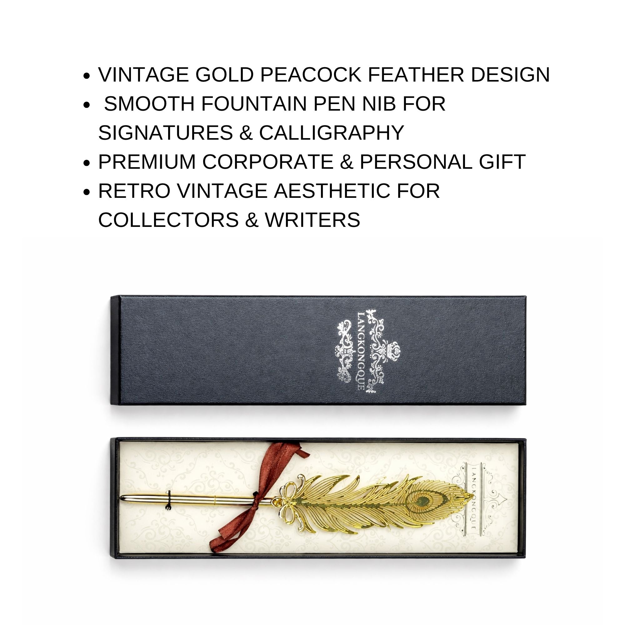 Gold Peacock Feather Fountain Pen
