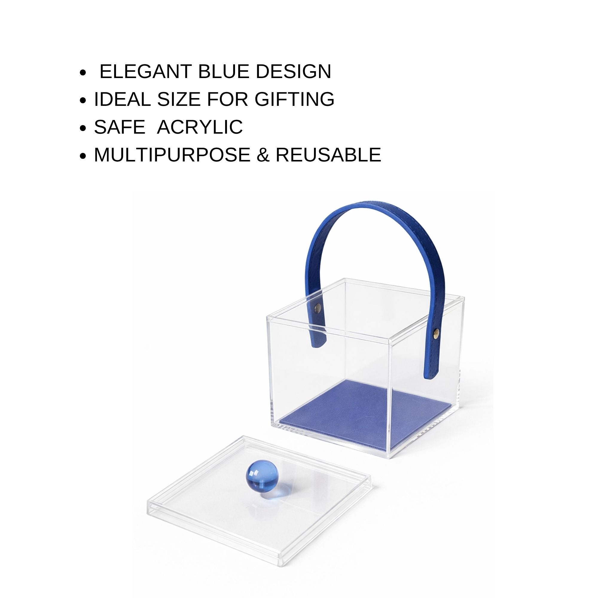 Clear Acrylic Gift Box with Lid & Leather Handle | Transparent Square Keepsake Box