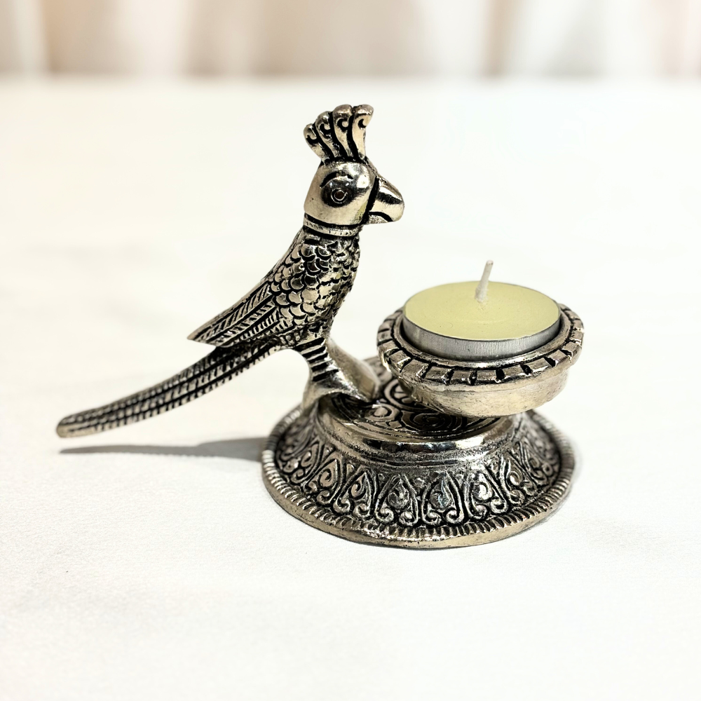 Wraparts Parrot Diya (Silver set of 2)