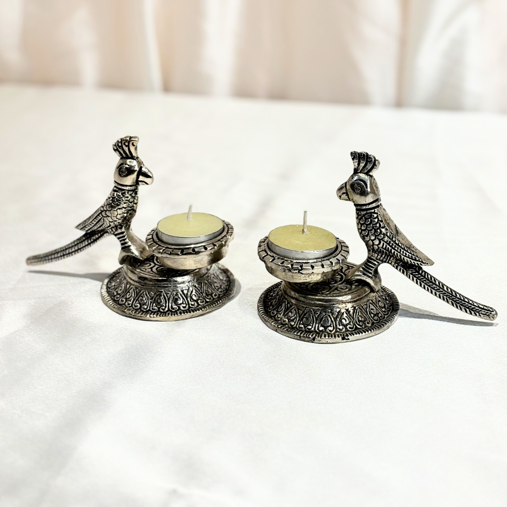 Wraparts Parrot Diya (Silver set of 2)