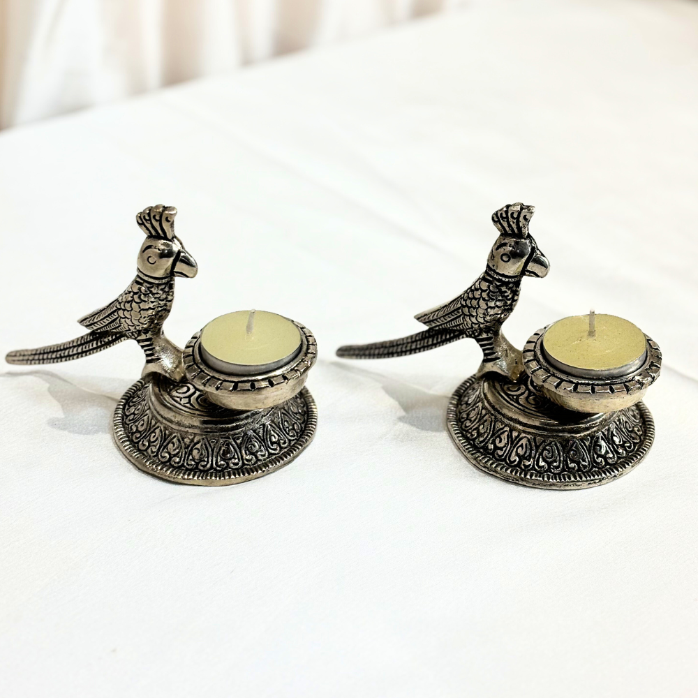 Wraparts Parrot Diya (Silver set of 2)
