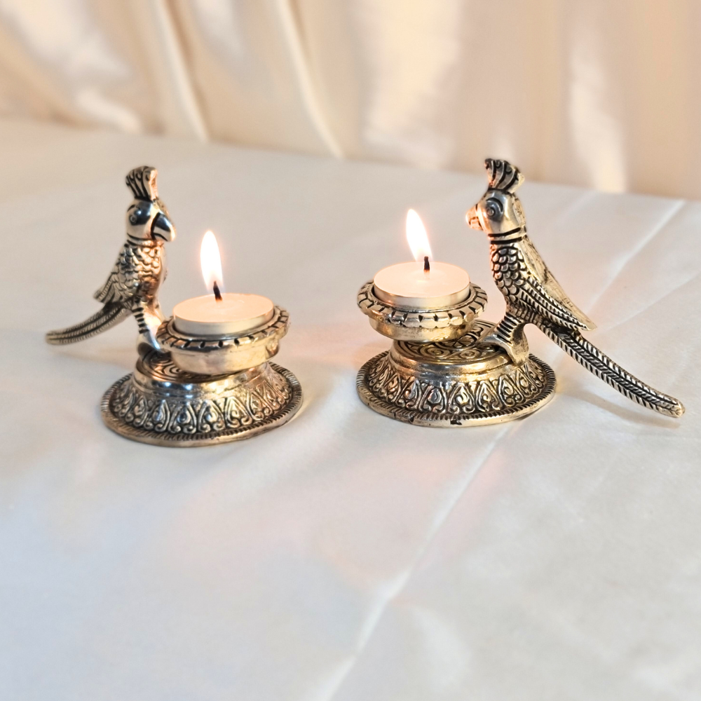 Wraparts Parrot Diya (Silver set of 2)