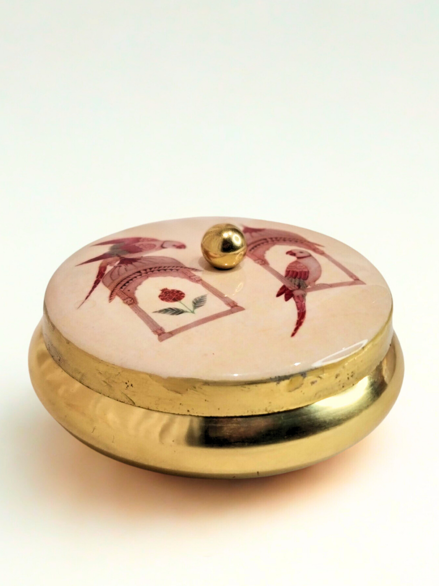 Brass & Marble Parrot Design Decorative Jar