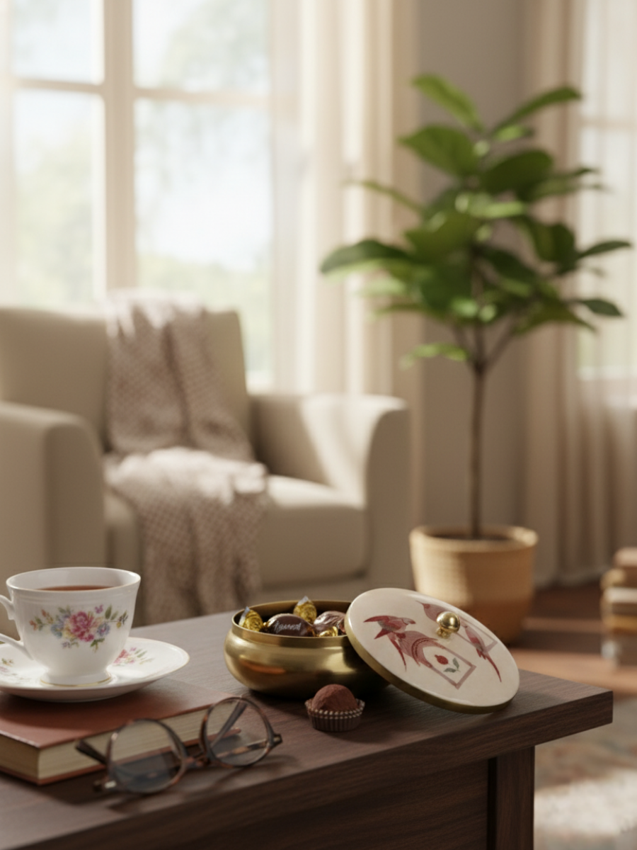 Brass & Marble Parrot Design Decorative Jar