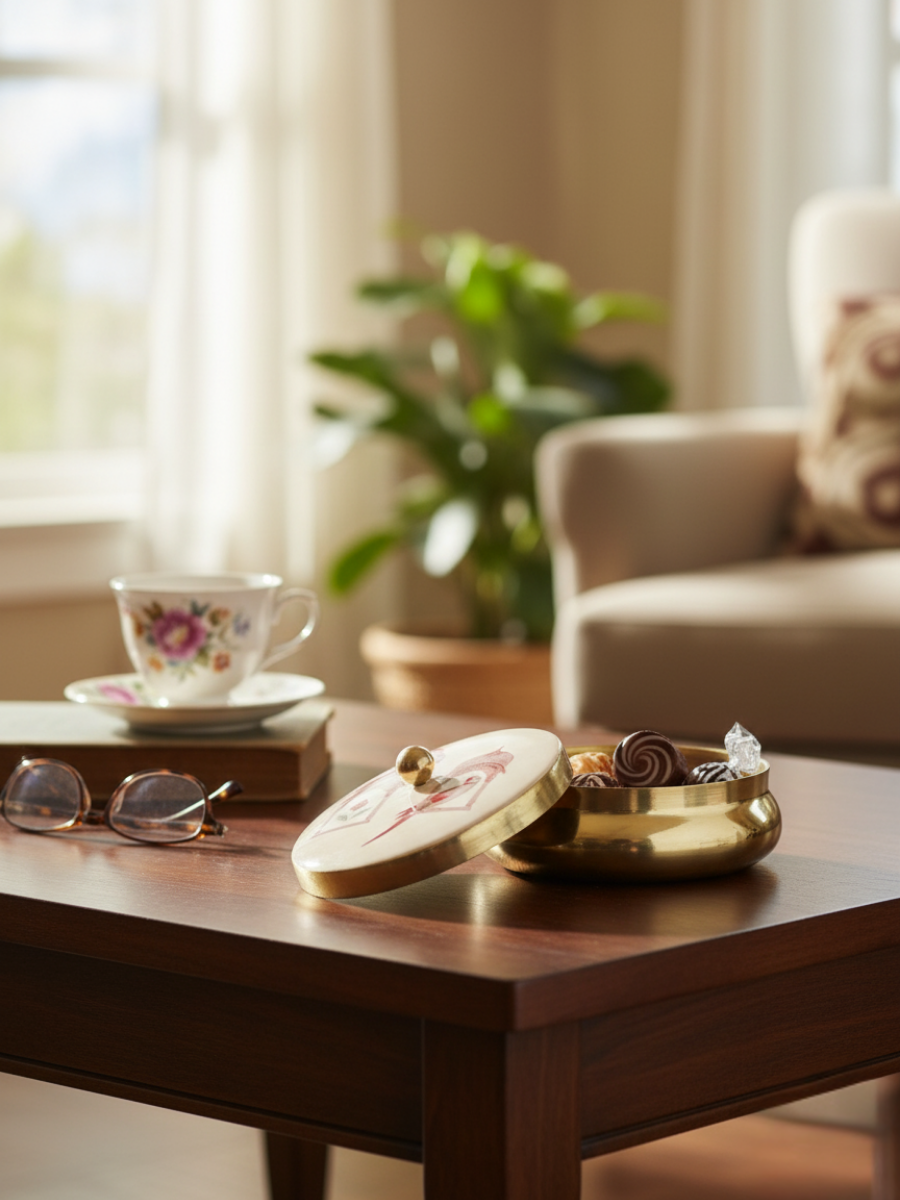 Brass & Marble Parrot Design Decorative Jar