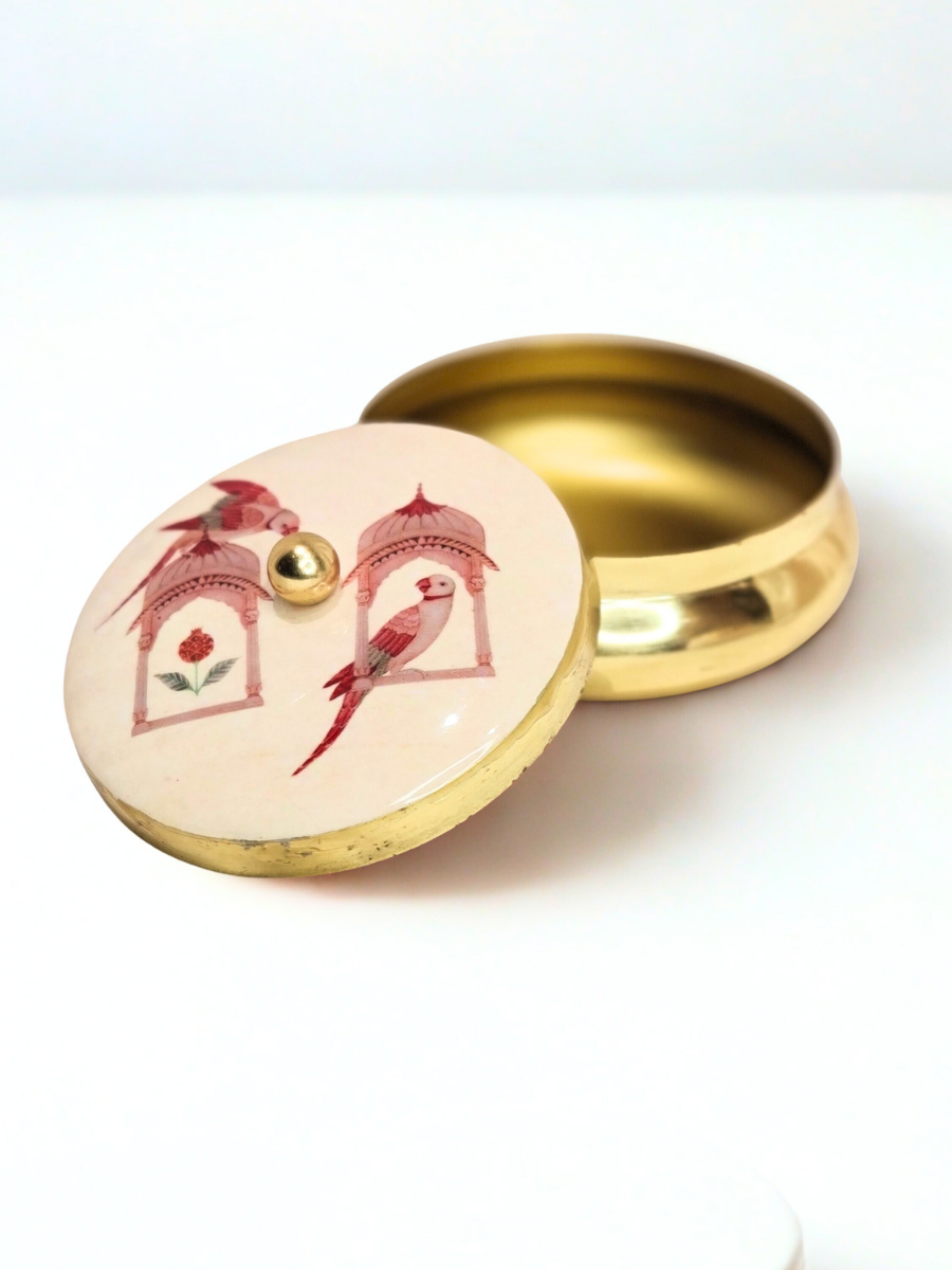 Brass & Marble Parrot Design Decorative Jar