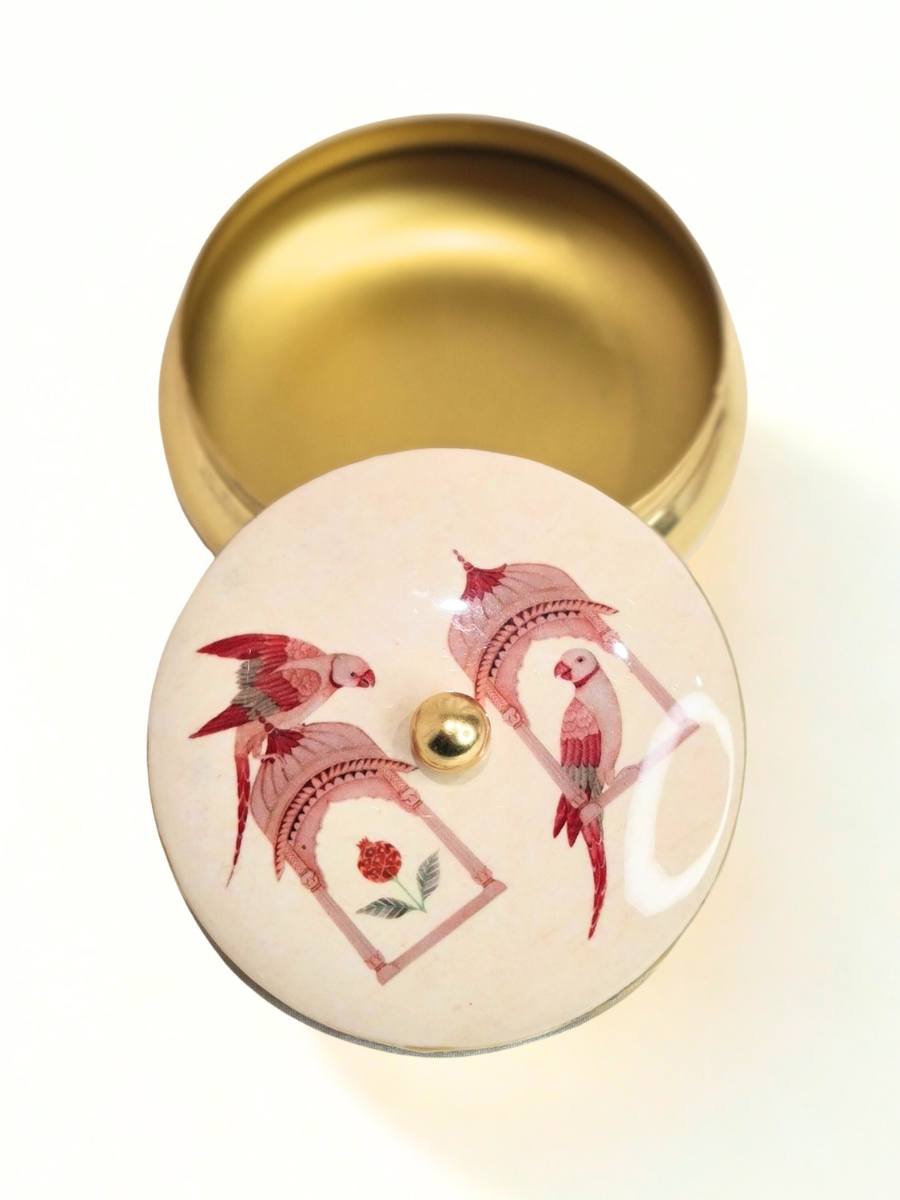 Brass & Marble Parrot Design Decorative Jar