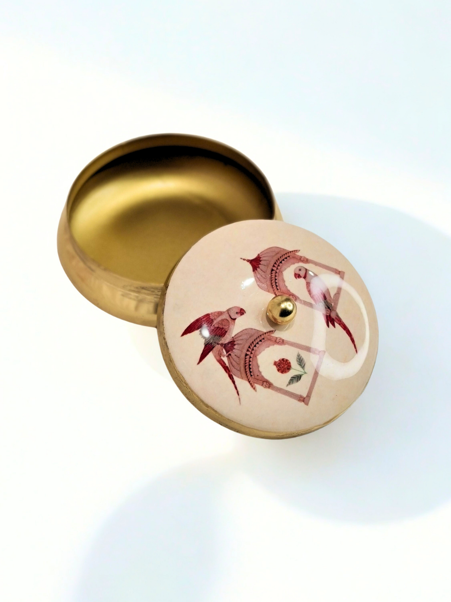 Brass & Marble Parrot Design Decorative Jar