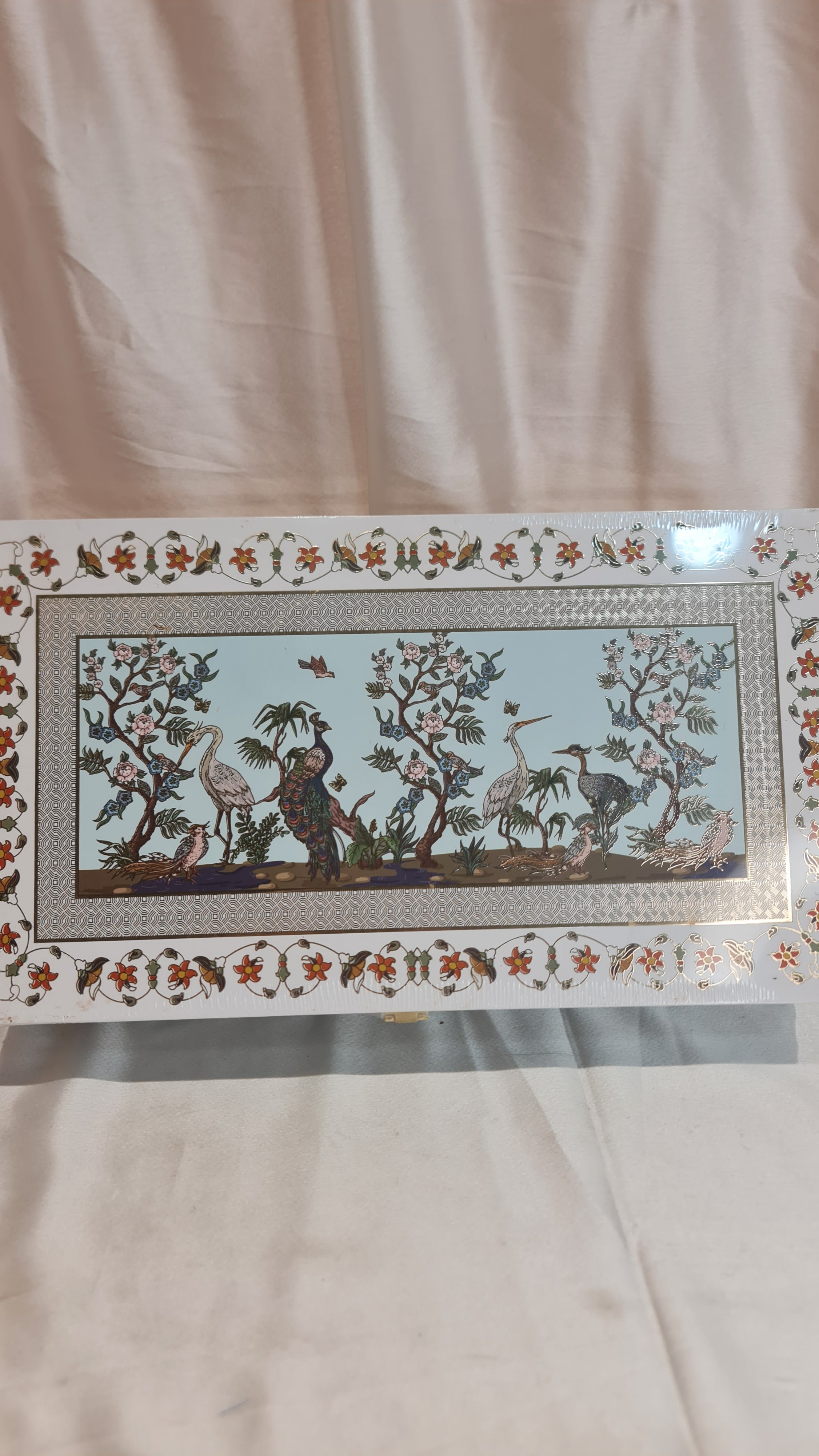 Luxury Peacock Art MDF Gifting Trunk Box (40cm) with Mughal/Pichwai style Peacock and Flora art