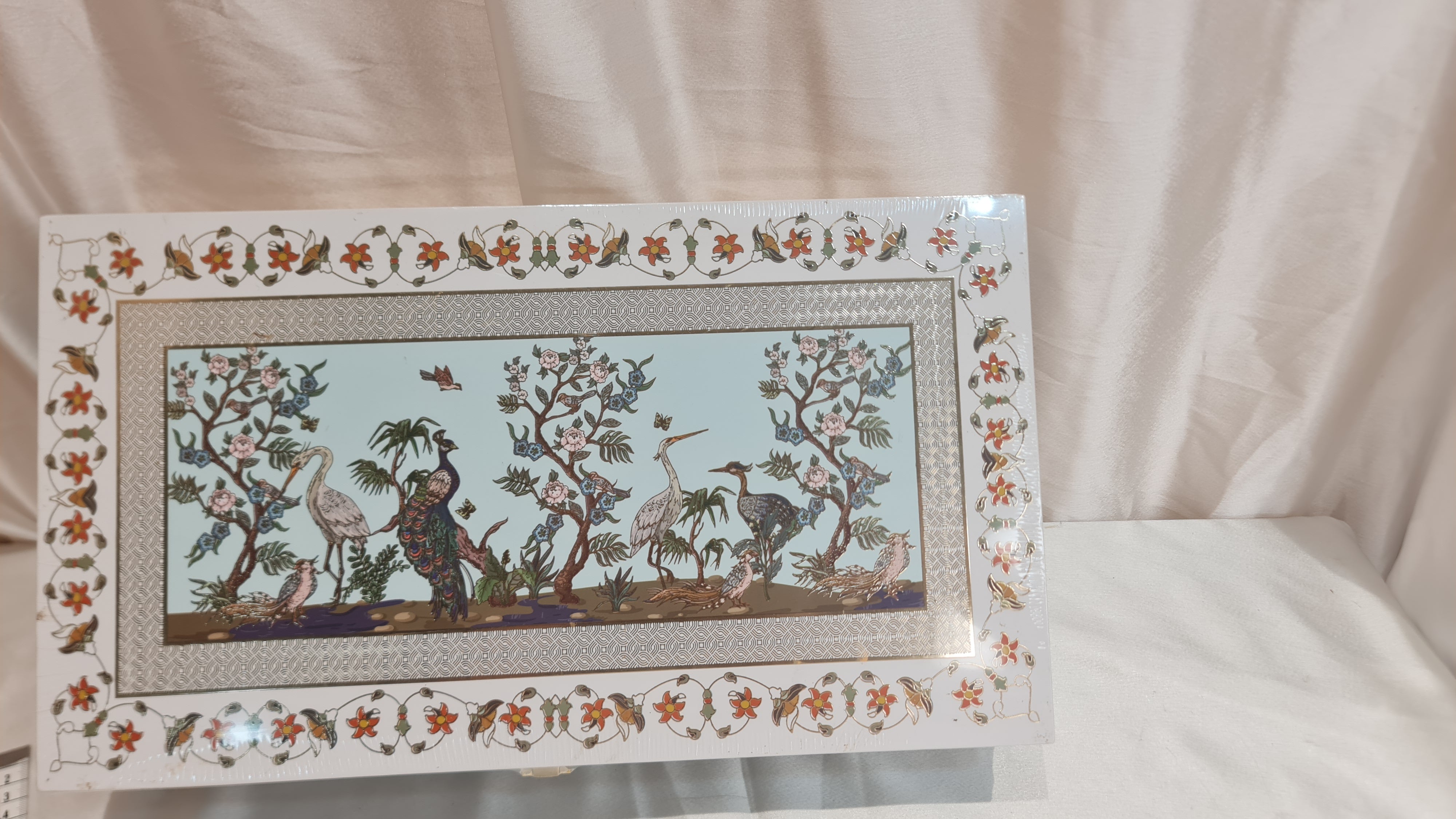 Luxury Peacock Art MDF Gifting Trunk Box (40cm) with Mughal/Pichwai style Peacock and Flora art