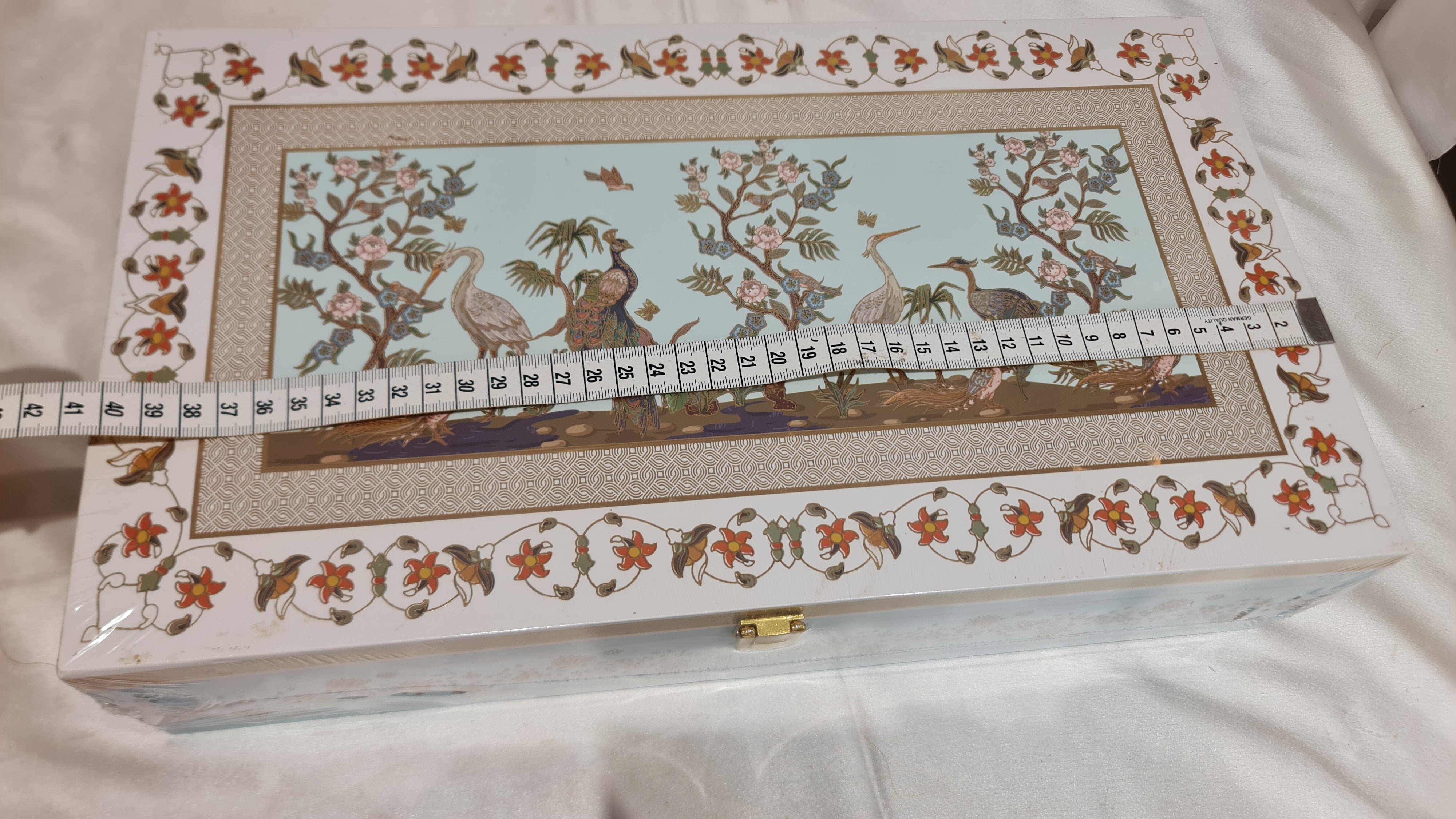 Luxury Peacock Art MDF Gifting Trunk Box (40cm) with Mughal/Pichwai style Peacock and Flora art